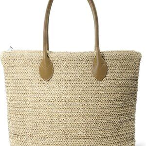 Lightweight Synthetic Straw Tote Bag Women Shoulder Shopper Beach Bag